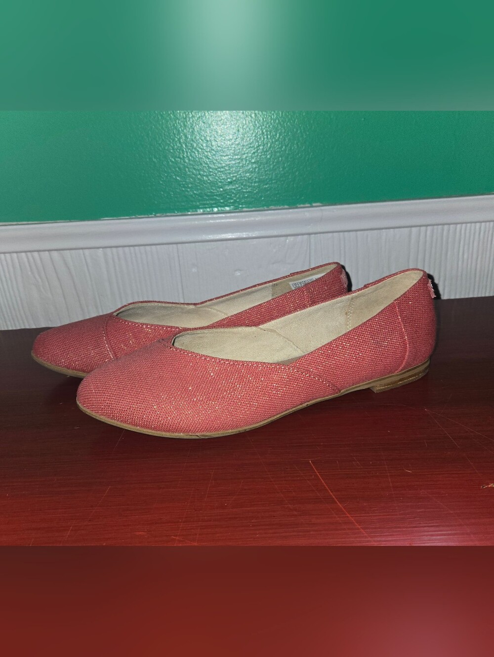 Toms Jutti Neat Ballet Flat Faded Rose Metallic Gold Speckled Almond Toe Shoes 8
